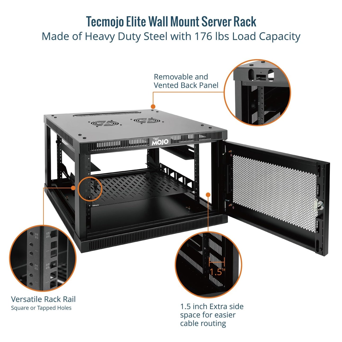 Tecmojo 6U Wall Mount Rack Cabinet, Heavy-Duty 176 Lbs High Load Capacity, 19” Enclosed Server Network Rack with Mesh Door, 23.6” Deep – Elite Collection