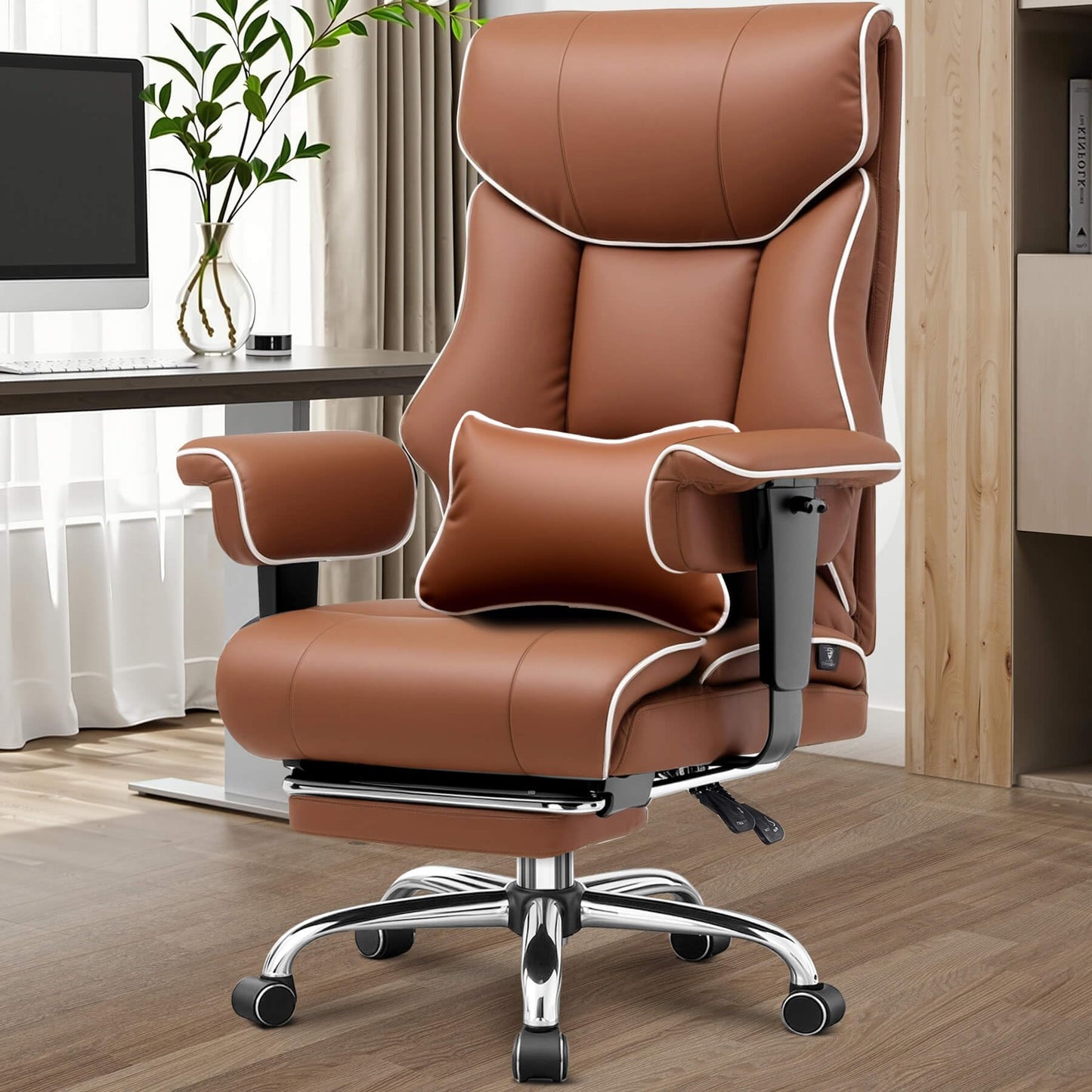 GTPLAYER Big and Tall Gaming Chair 400lbs Heavy Duty Office Chair with Foot Rest & Ergonomic Pocket Spring Cushion, High Back Lumbar Support for Lower Back Pain Relief, Coffee Brown