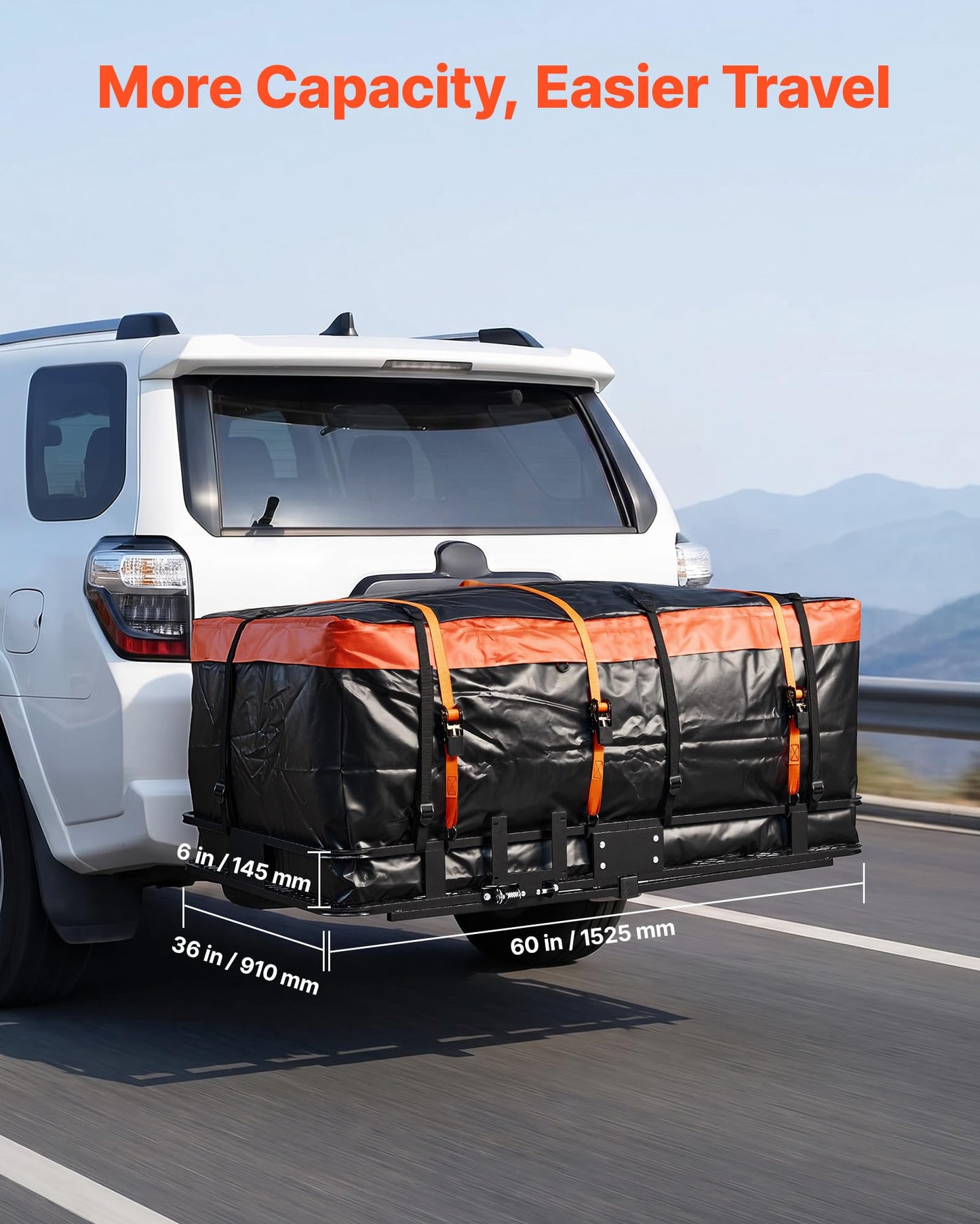 VEVOR Hitch Mount Cargo Carrier, 60" x 36" x 6" Folding Rear Luggage Rack Basket with Waterproof Cargo Bag, 500LBS Capacity High-Strength Steel Hitch Cargo Carrier Fits 2" Receiver for SUV Pickups