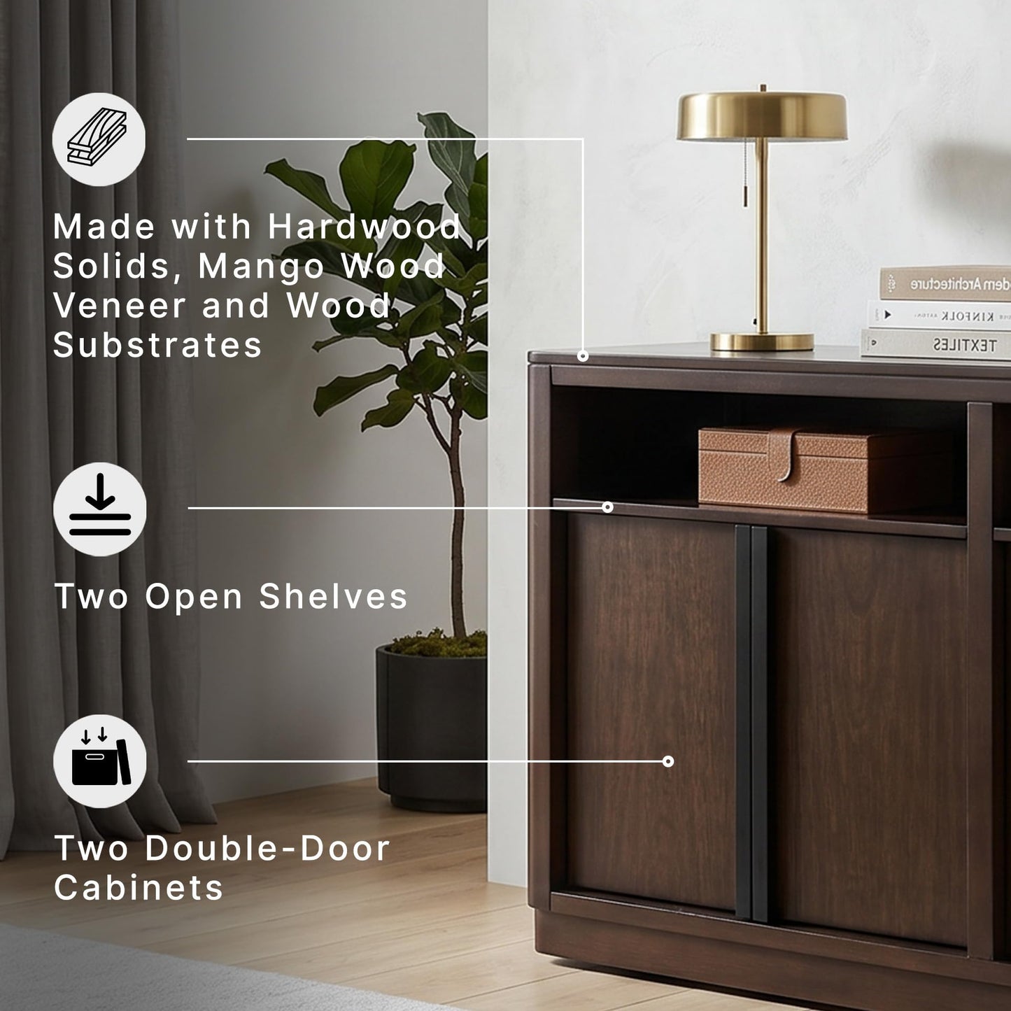 Signature Design by Ashley Yingden Dining Server, 60-Inch Sideboard Cabinet with Storage, Mango Wood Veneer, Buffet Table for Kitchen, Home Bar & Dining Room, Dark Brown