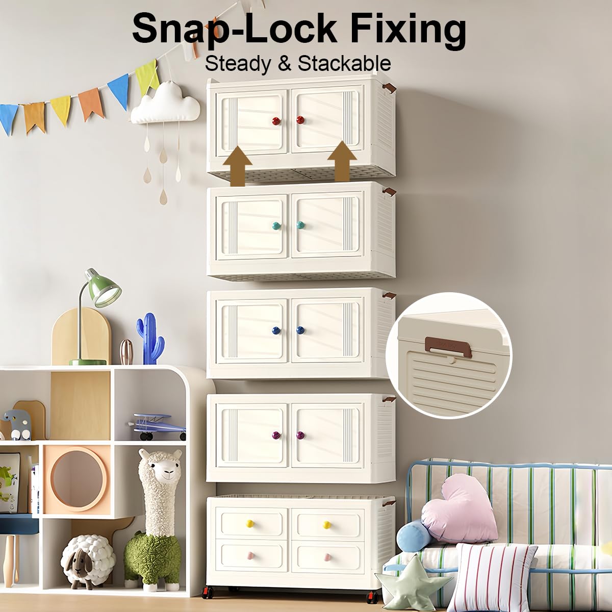 FoldTrend Foldable Storage Cabinet with Wheels & Lids, Highly Impact-Resistant ABS, Large Capacity Storage Cabinet for Home, Apartment, Dorm, Living Room - Easy No-Tool Assembly