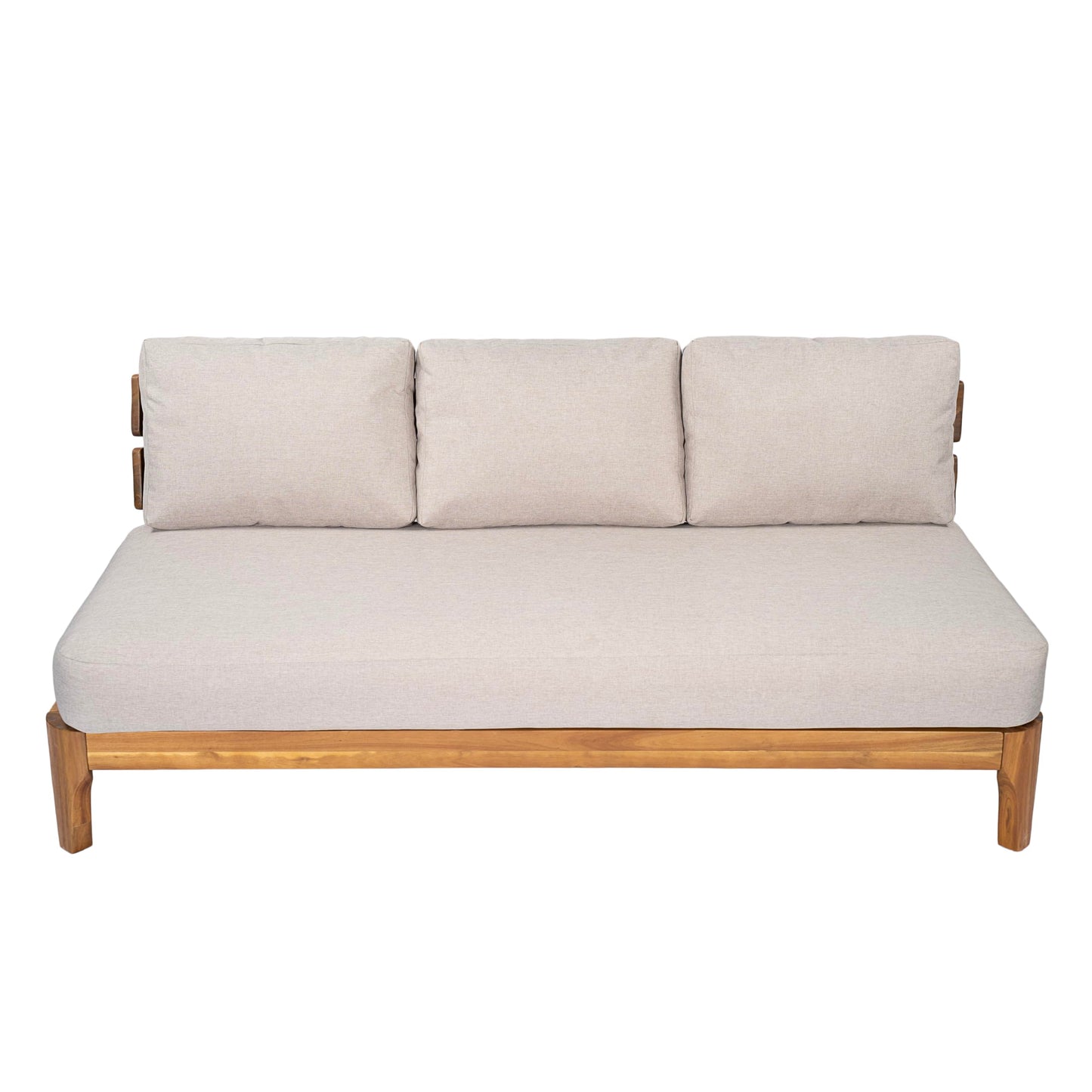 Merax 1 Piece Patio Outdoor Furniture Set, All-Weather Acacia Wood 3-Seater Sofa with Cushions for Porch, Lawn, Backyard, Balcony Teak+ Beige