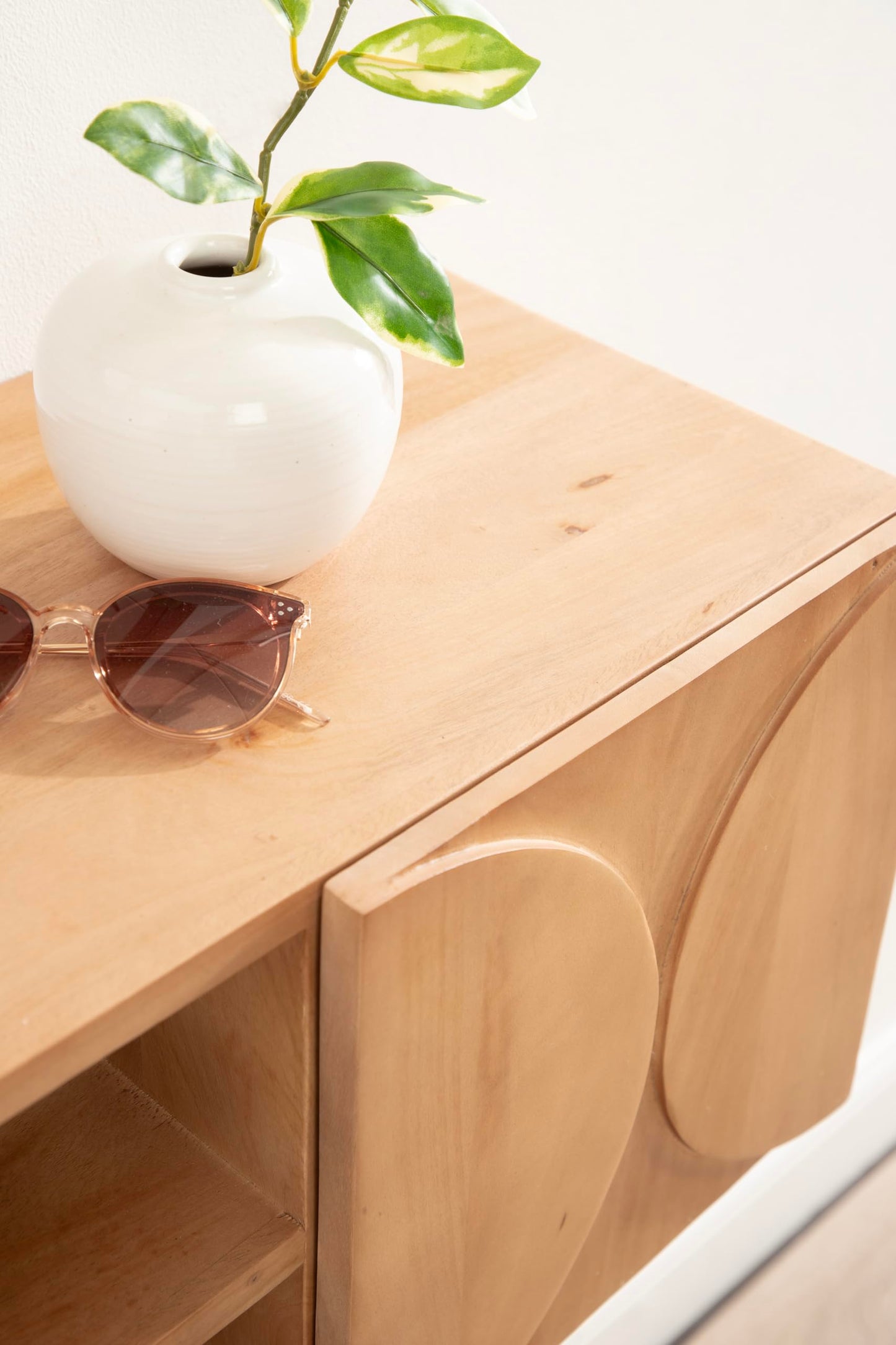 Kate and Laurel Townsend Modern Floating Media Cabinet, 36 x 12 x 12, Natural Wood, Decorative Geometric Floating Console Table with Storage for Use as Living Room Storage or Wall-Mounted Bar Cabinet