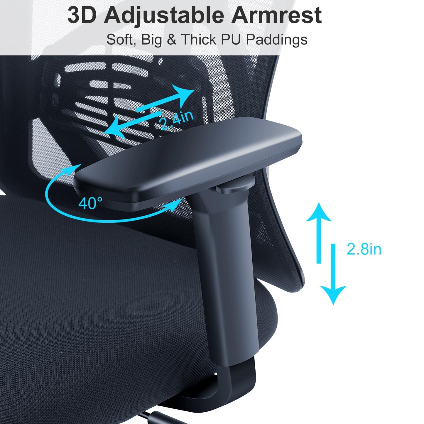 Ticova Ergonomic Office Chair - High Back Desk Chair with Adjustable Lumbar Support, Headrest & 3D Armrest