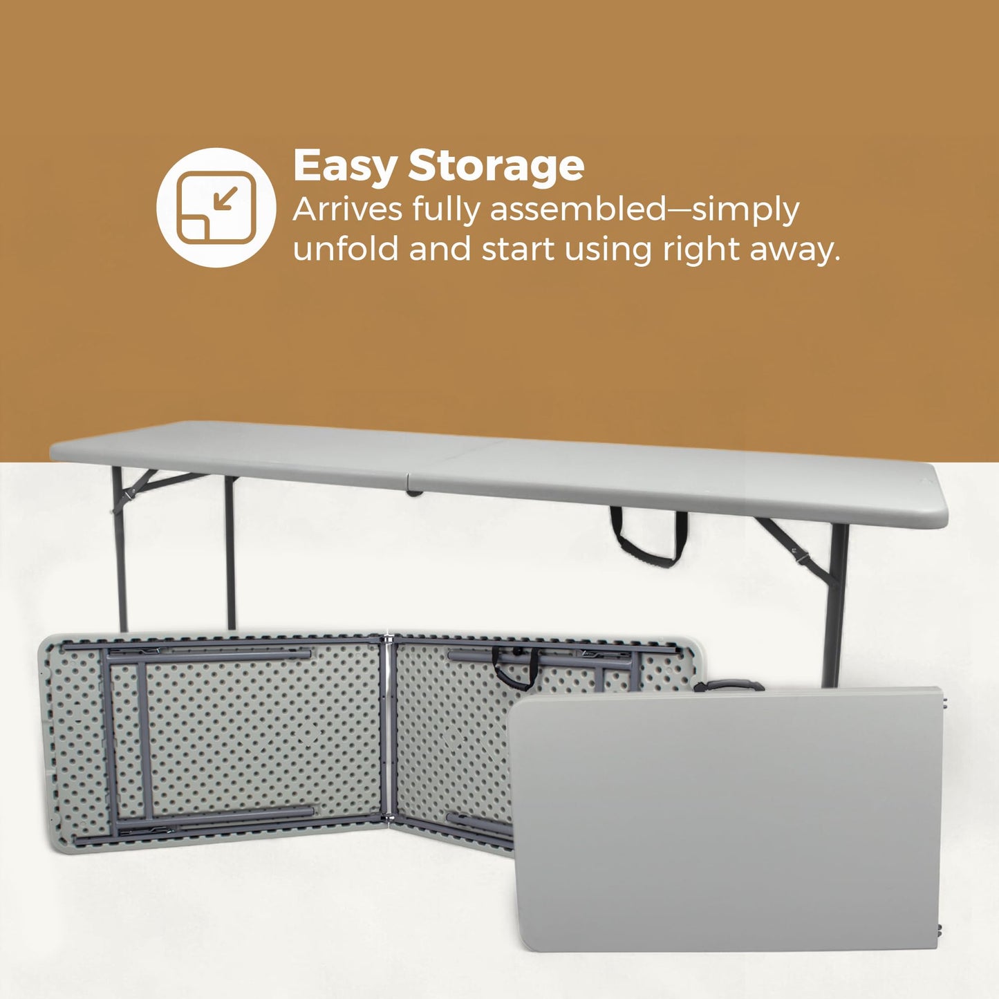 OEF Furnishings OEFCMFIH3096 Rectangular Commercial-Grade Premium Industrial Fold-in-Half Blow-Molded Folding Table with 18-Gauge Steel Frame and Thick Top (Rectangle, 30" × 96", Speckled Gray Top)