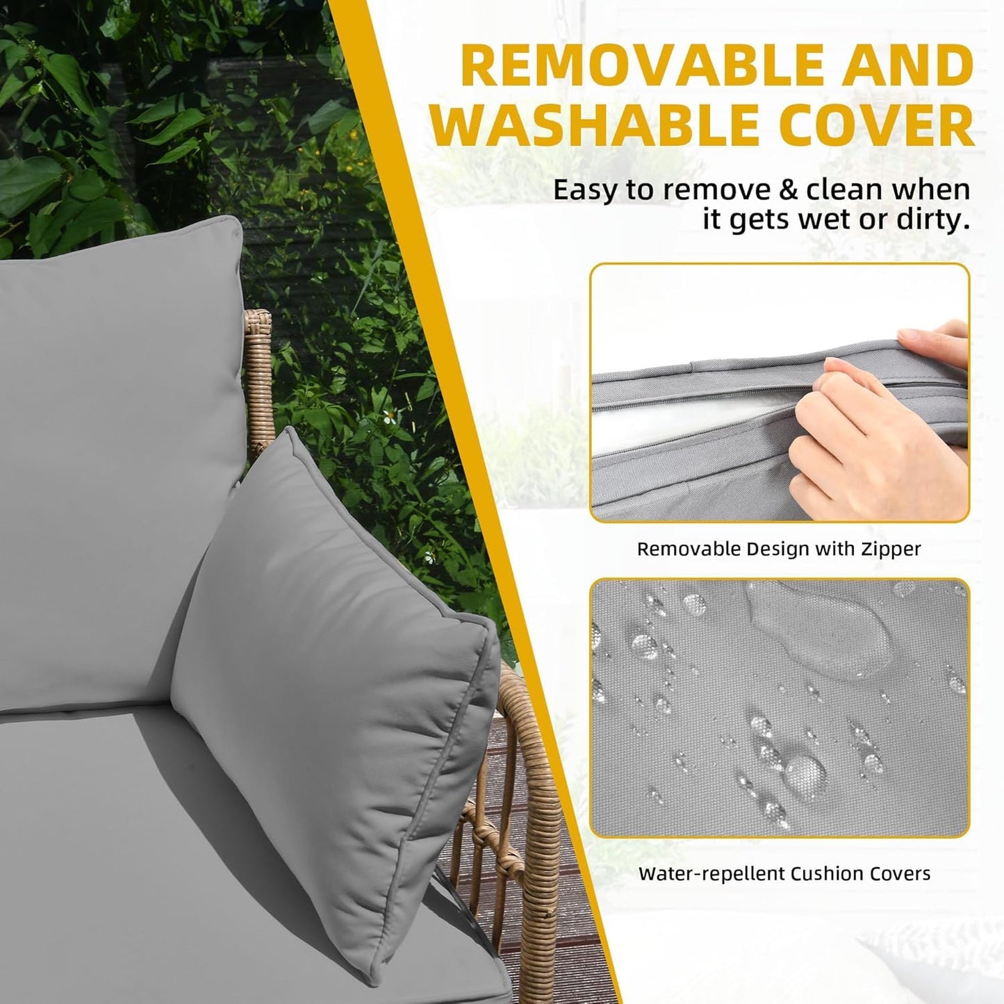 DWVO Patio Furniture Set, 4 Pieces Outdoor Patio Conversation Set, All-Weather PE Rattan Sectional L-Shaped Sofa with Soft Cushion and Side Table for Backyard, Porch, Boho Detachable Lounger (Gray)