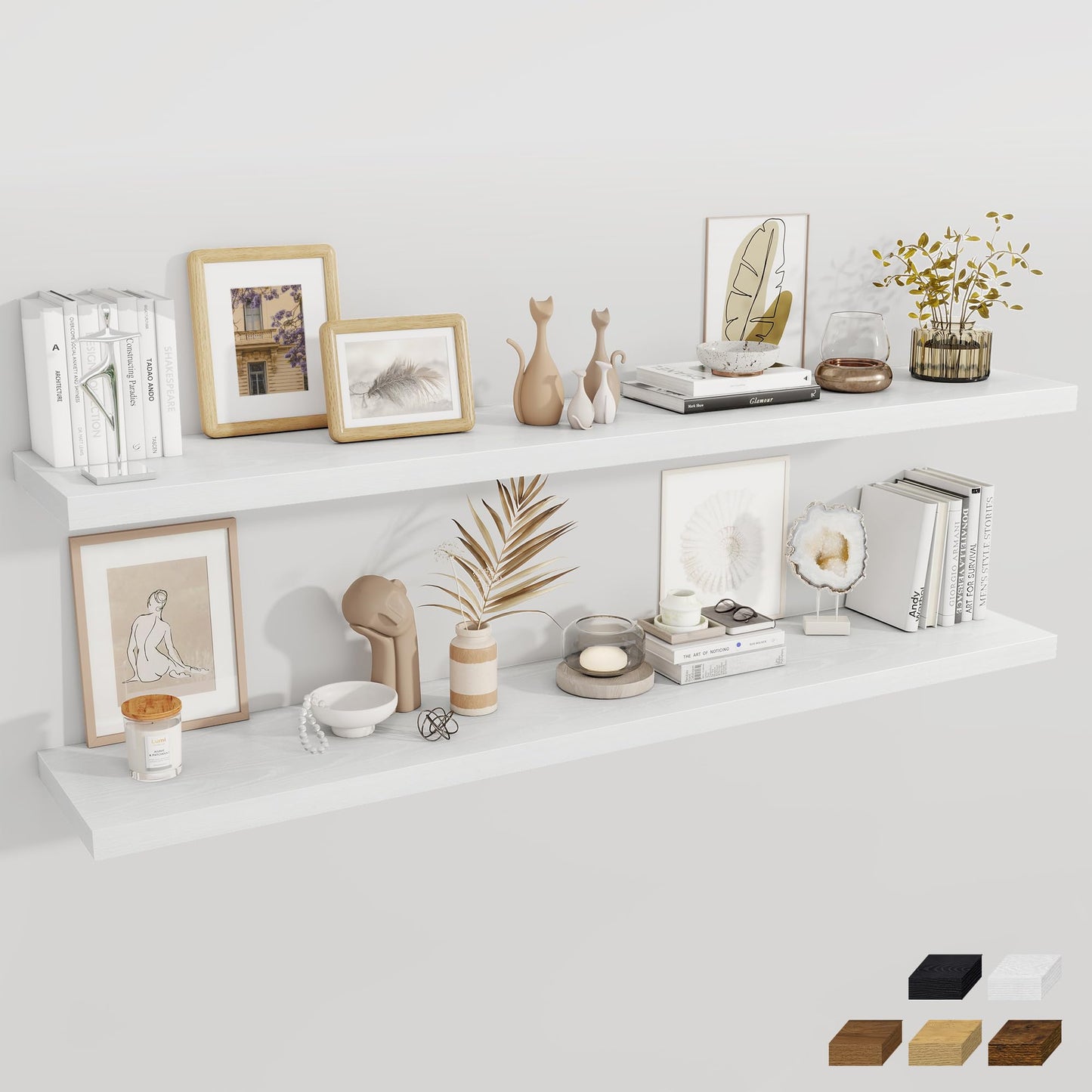 Fun Memories White Deep Floating Shelves, 72 x 12 Inch Long Wall Shelves, Large Display Shelf & Storage Shelf, Wood Floating Wall Shelves for Fireplace Mantel, Living Room, Home Office - Set of 2