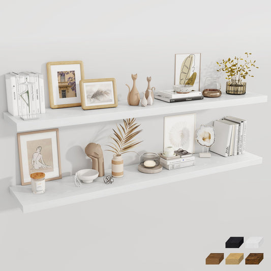 Fun Memories White Deep Floating Shelves, 72 x 12 Inch Long Wall Shelves, Large Display Shelf & Storage Shelf, Wood Floating Wall Shelves for Fireplace Mantel, Living Room, Home Office - Set of 2