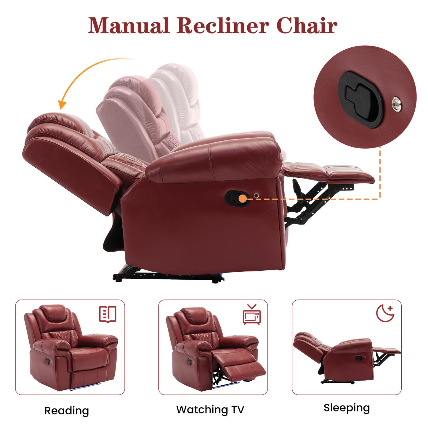 Ball & Cast 73" Home Theater Seating Manual Recliner Loveseat with LED Light Strip,Luxury Leather Couch W/Cup Holder & Hiden Storage,Lazy Adjustable Chair for LivingRoom Movie Night Enjoyment,WindRed