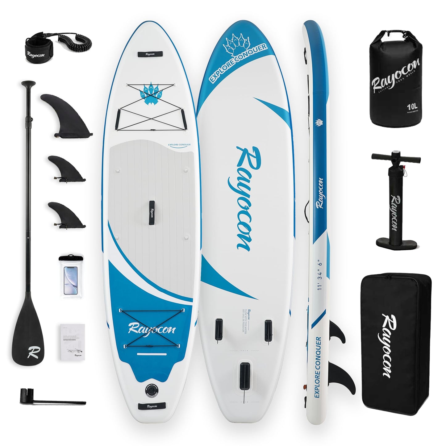 Inflatable Stand Up Paddle Board 11'×34" Extra Wide SUP, Ultra-Stable for Adults & Dog, 450lbs, Dual Chamber Pump, Fiberglass Paddle, Military Grade Dual Layer, Wild Bear Claw Polar Design Blue