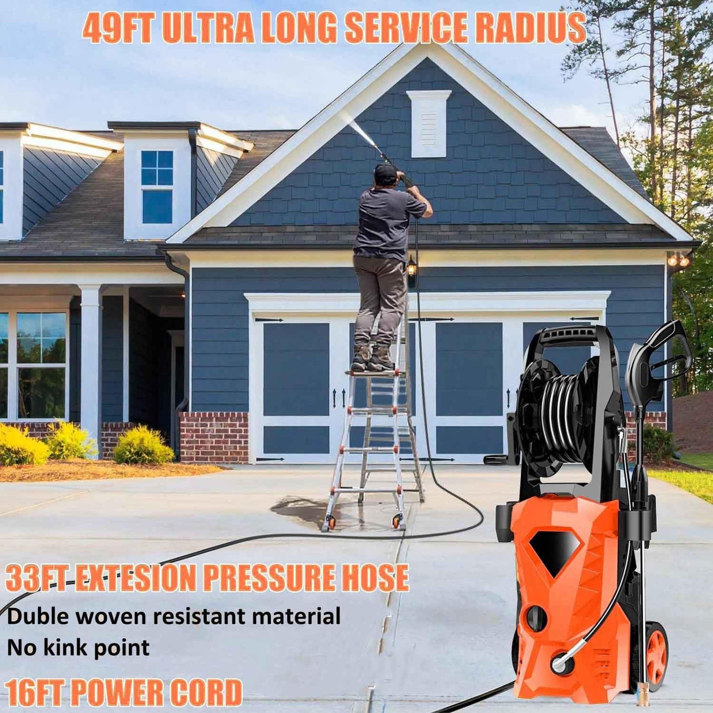 Imdot 5000PSI Electric Pressure Washer 2026 2.8GPM High Power Washer with 4 Pressure Nozzle and Soap Bottle for Home, Car Washing, Fence Cleaning, Patio (Orange)