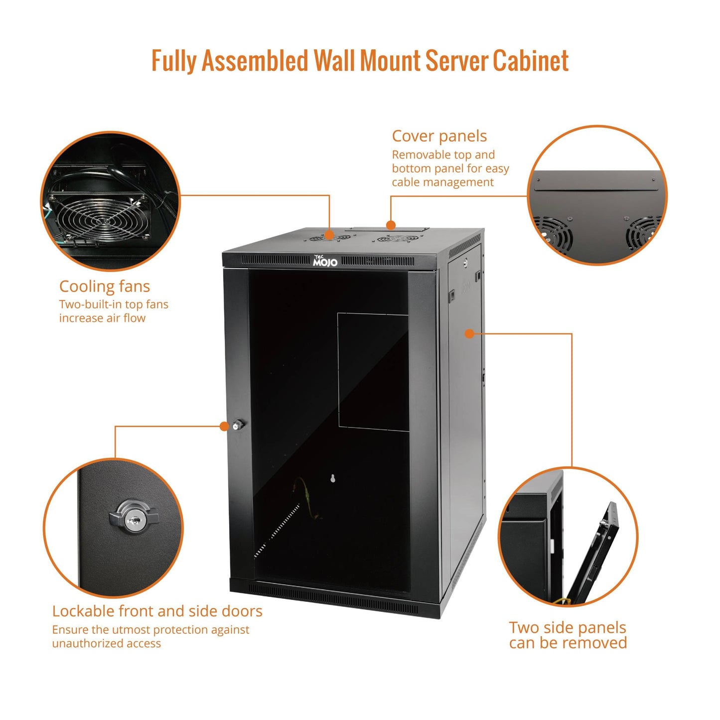 Tecmojo 18U Wall Mount Rack,18U Rack 23.6 Inch Depth,Hold Up to 176 Lbs,Enclosed Wall Mount Rack Kit for 19 Inch Network,Server and AV Gear,Glass Door(Elite Collection)