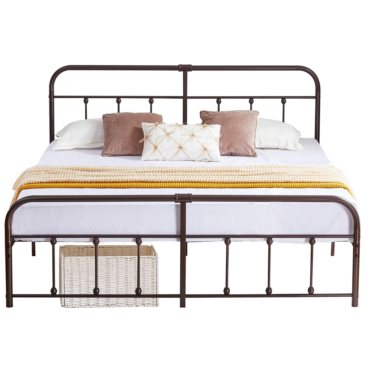 VECELO King Size Victorian Style Metal Bed Frame with Headboard Classic Metal Platform Bed Frame Mattress Foundation with Footboard/Under Bed Storage/No Box Spring Aple
