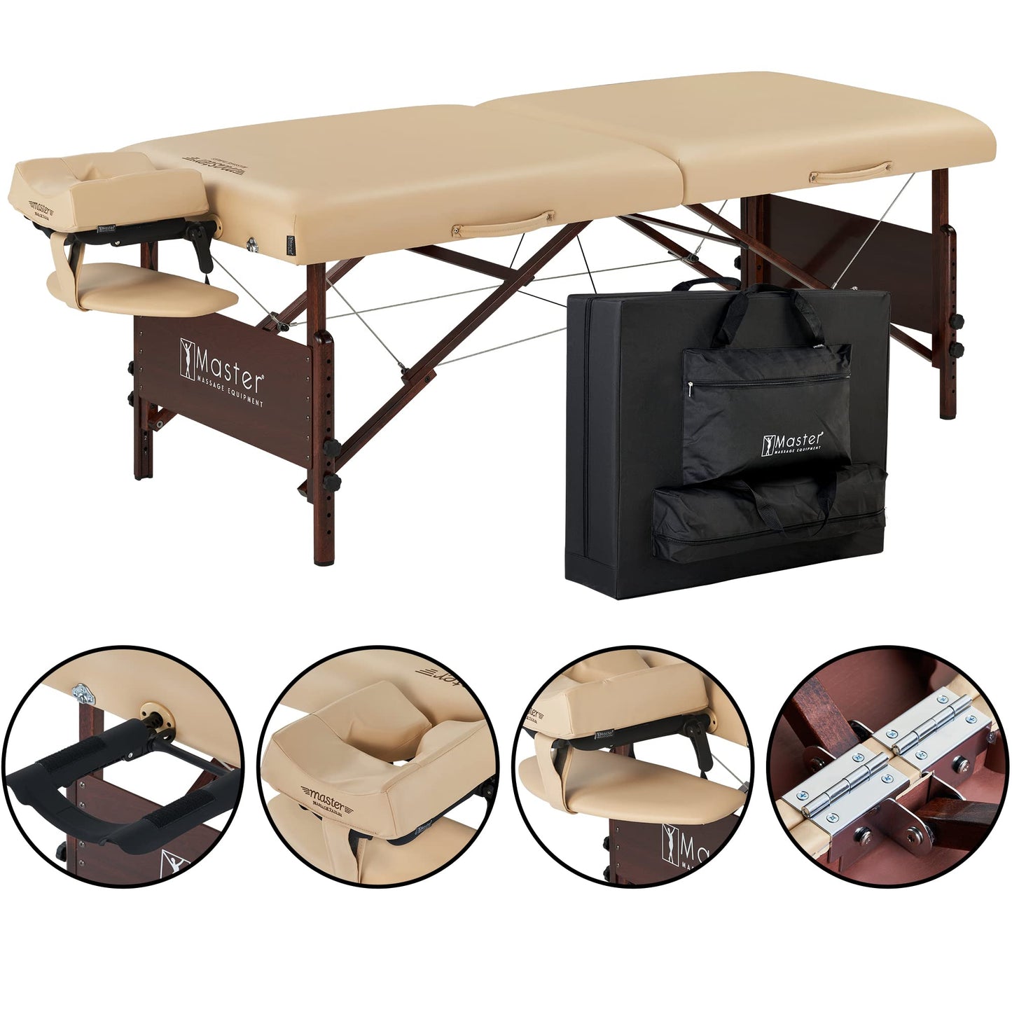 Master Massage 30" Del Ray Pro Portable Massage Table (30" Width x 84" Length) with Adjustable Table Height, 750lbs. Working Capacity- Massage Bed, Tattoo Table, Lash Table - Cream