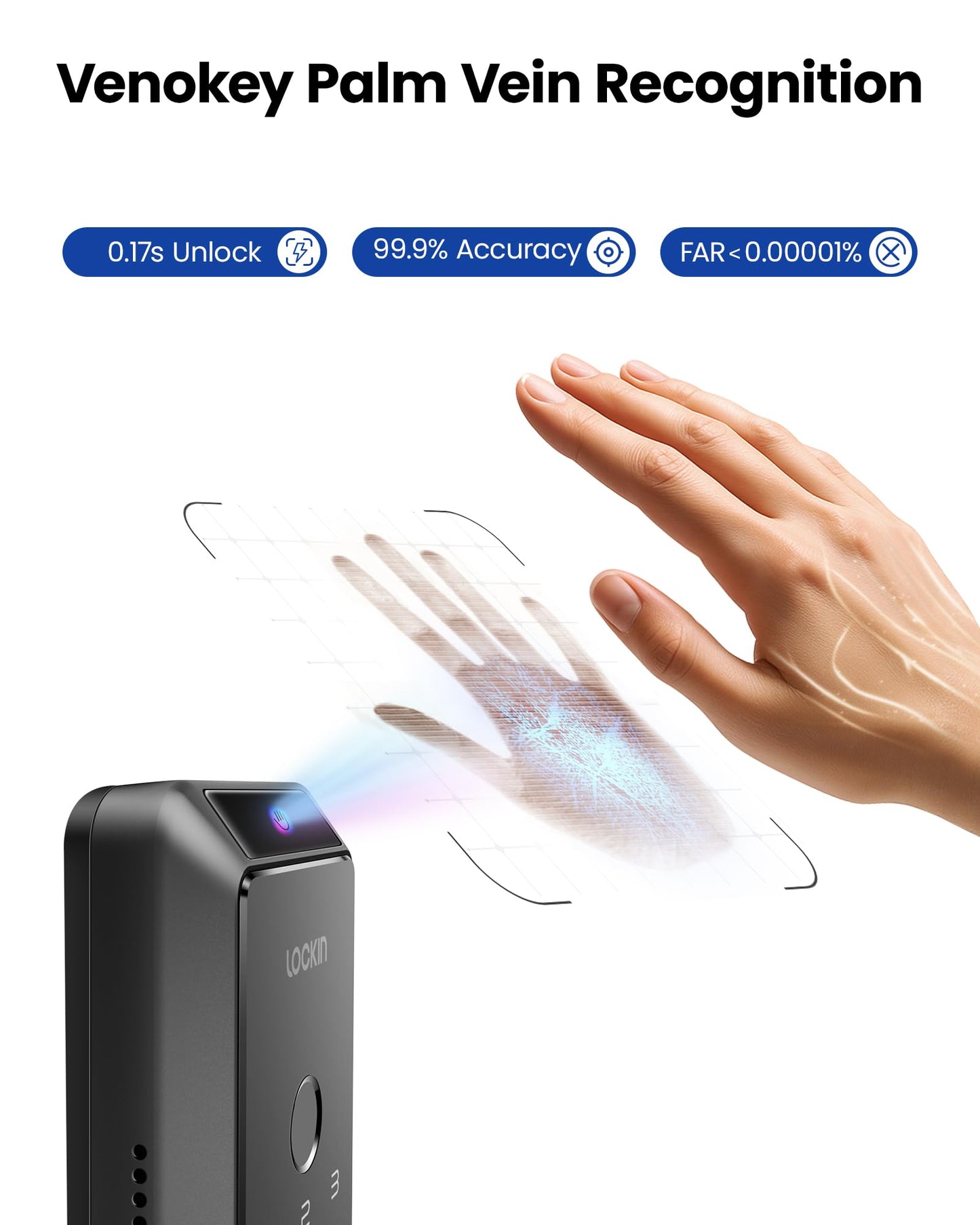 Lockin Venoris Smart Lock - Palm Vein & Fingerprint Keyless Entry Door Lock - 6 Unlock Methods - Built-in WiFi - Smart Home Compatible - No Monthly Subscription - 7-Month Battery Life