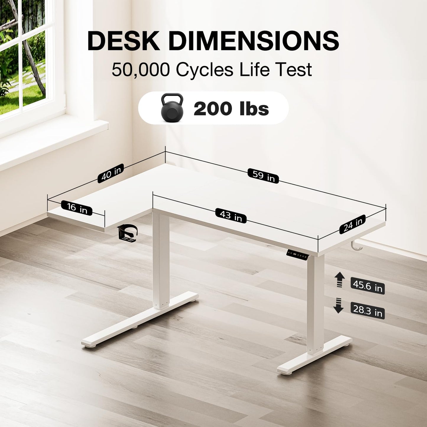 Muvai 59 Inch L Shaped Standing Desk Adjustable Height with Cable Management Tray,Gaming Electric Corner Standing Desk, Sit Stand Computer Table with Reversiable Splice Board,White