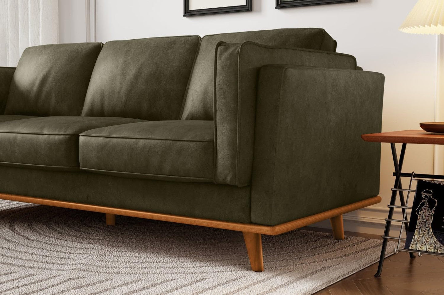 Valencia Artisan Full Leather Sofa 88” | Pure Full Italian Nappa Leather Couch, Solid Wood Accent, Ultimate Comfort, Dark Green