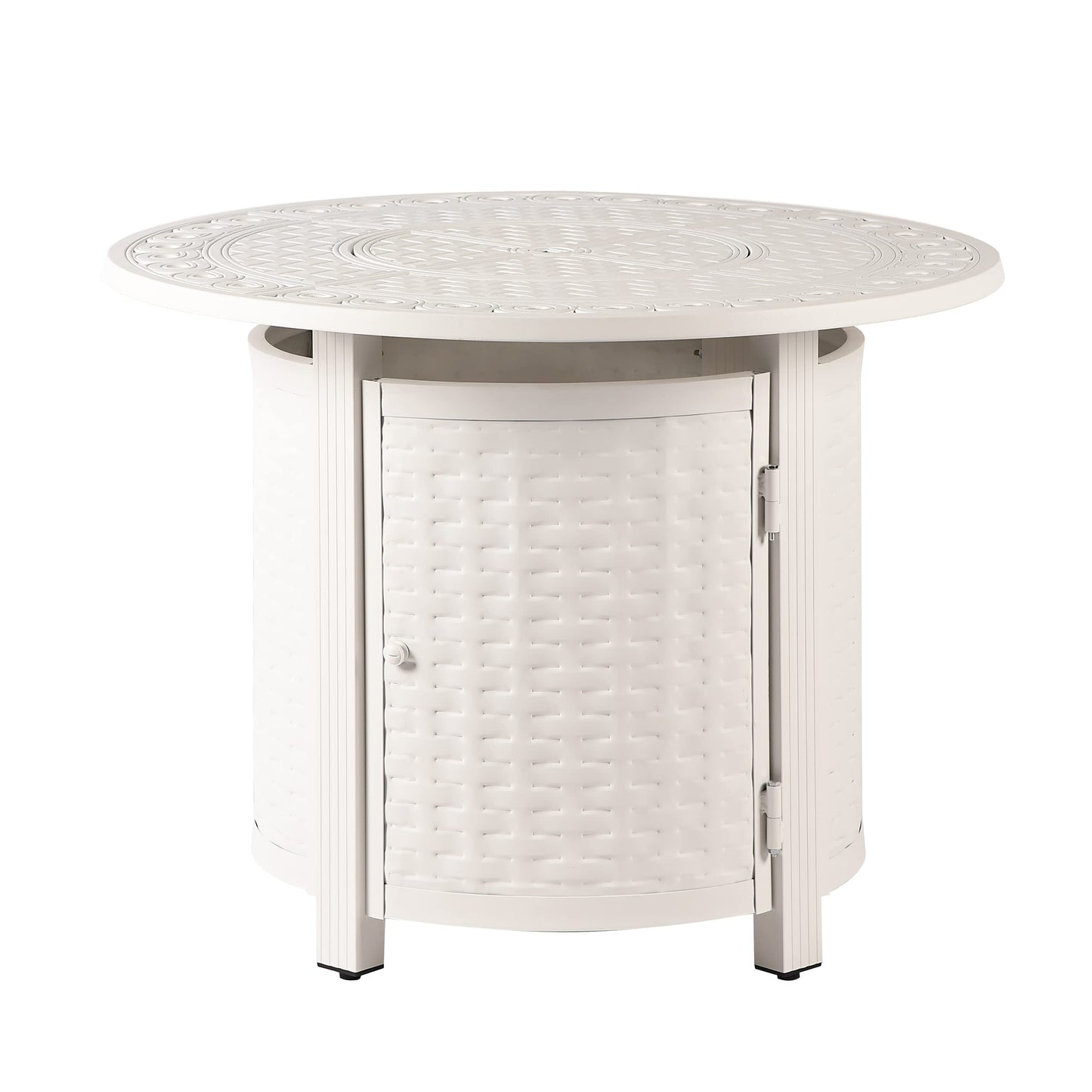 Oakland Living Round 34 in. x 34 in. Aluminum Propane Fire Pit Table with Glass Beads, Two Covers, Lid, 37,000 BTUs in White Finish