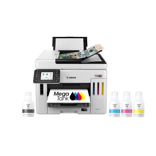Canon Megatank GX7120 Wireless All-in-One Printer, Print, Copy, Scan and Fax with 2.7" LCD Touch Screen and Auto Document Feeder, White