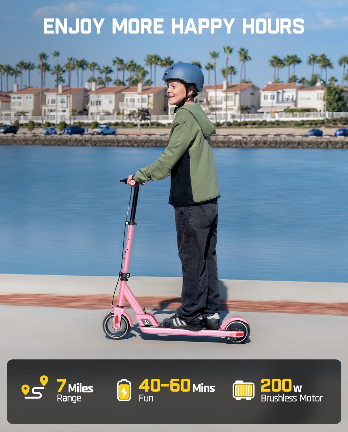 FanttikRide T9 Electric Scooter for Big Kids 6-14, 7/10/12 MPH, LED Battery Level, Height Adjustable and Foldable, Electric Scooter for Teenagers, Up to 40 mins, Pink