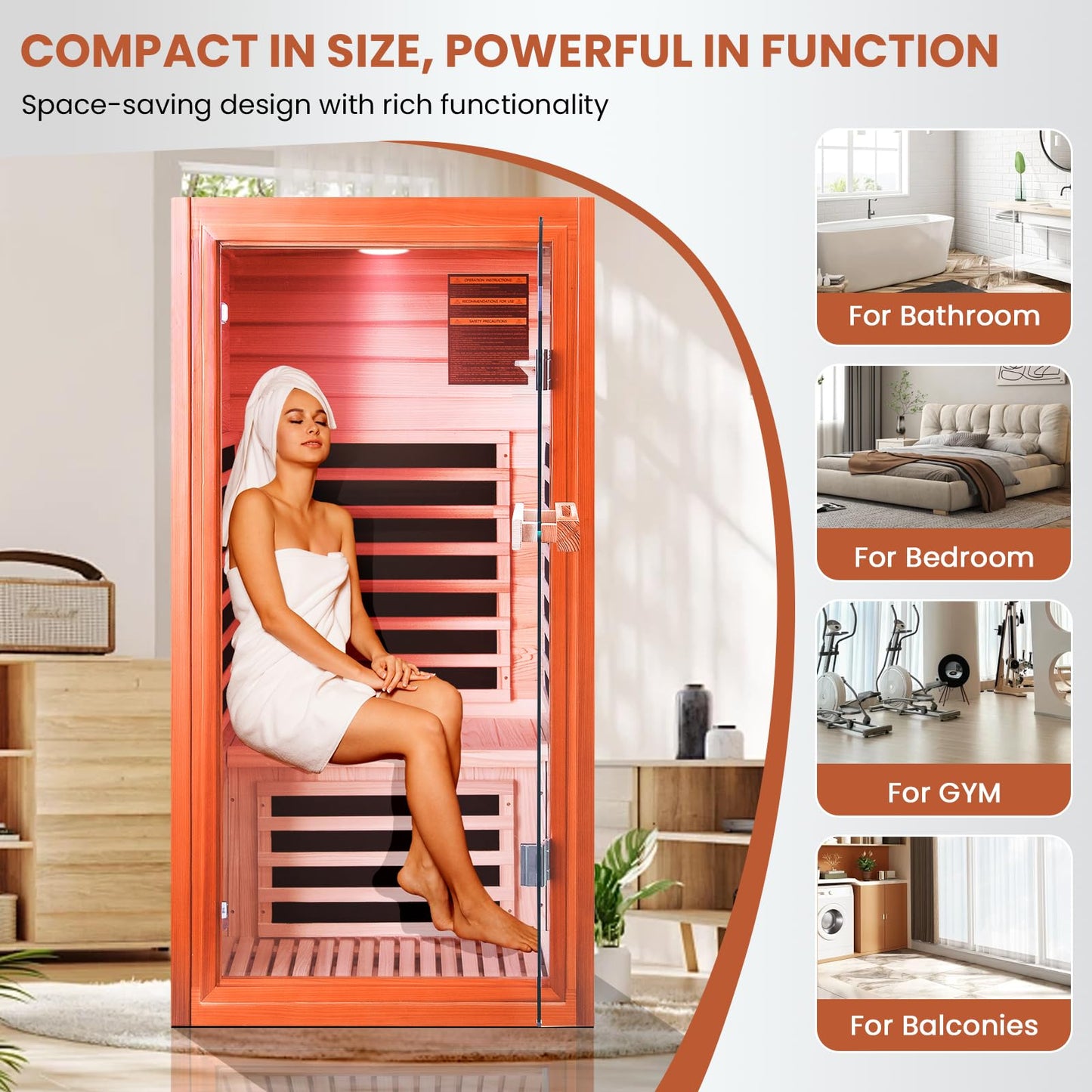 InfraHHZQ 1 Person Infrared Sauna for Home Far Infrared Sauna Room Red Cedar Low EMF Indoor Sauna with Speaker 7 Color Lighting Personal Dry Sauna for Home Gym Spa