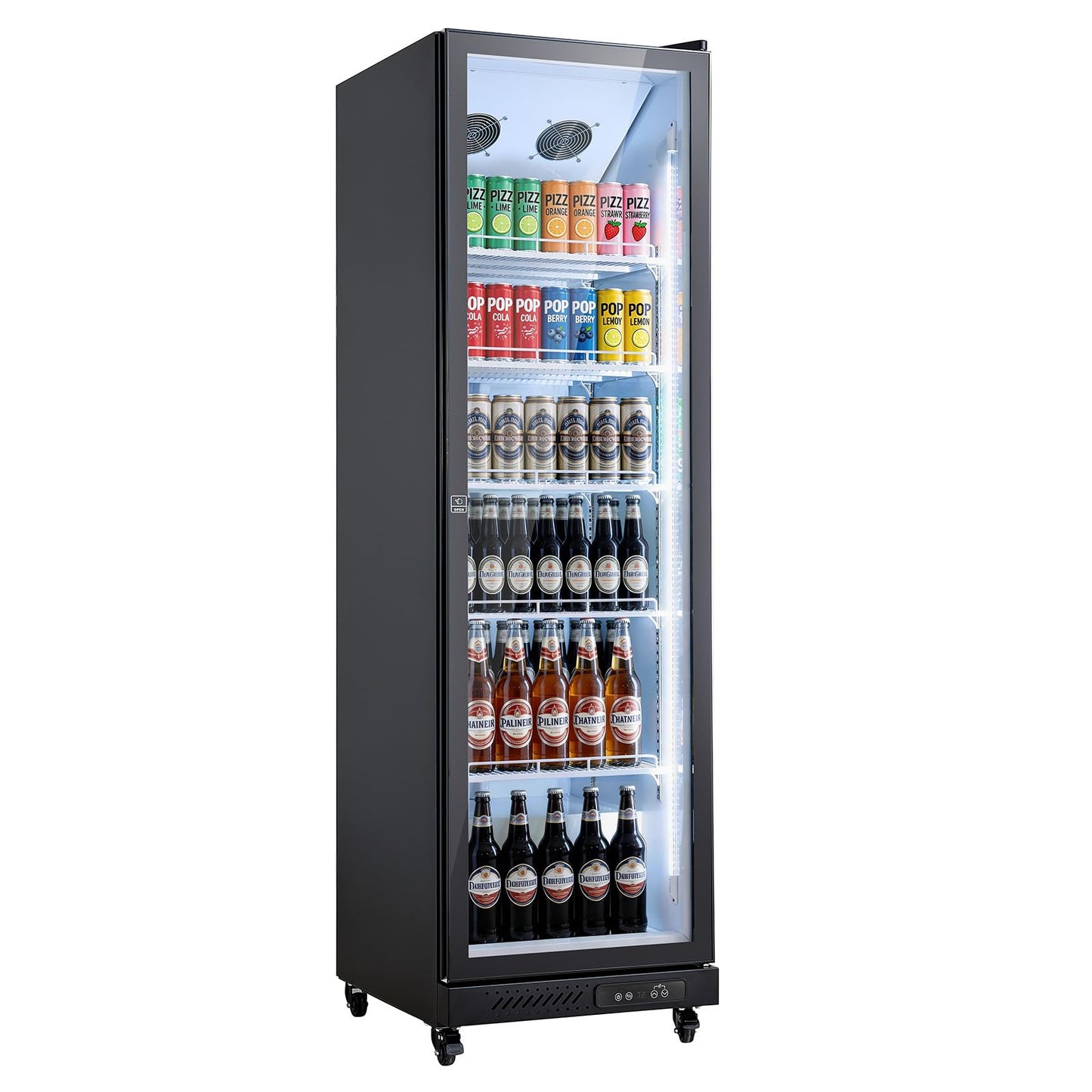 VEVOR Commercial Merchandiser Refrigerator, 12.4 Cu.Ft / 350 L Glass Door Display Refrigerator, Upright Beverage Cooler Fridge with 5 Adjustable Shelves, Soft LED Light & Casters for Homes Shops Bars