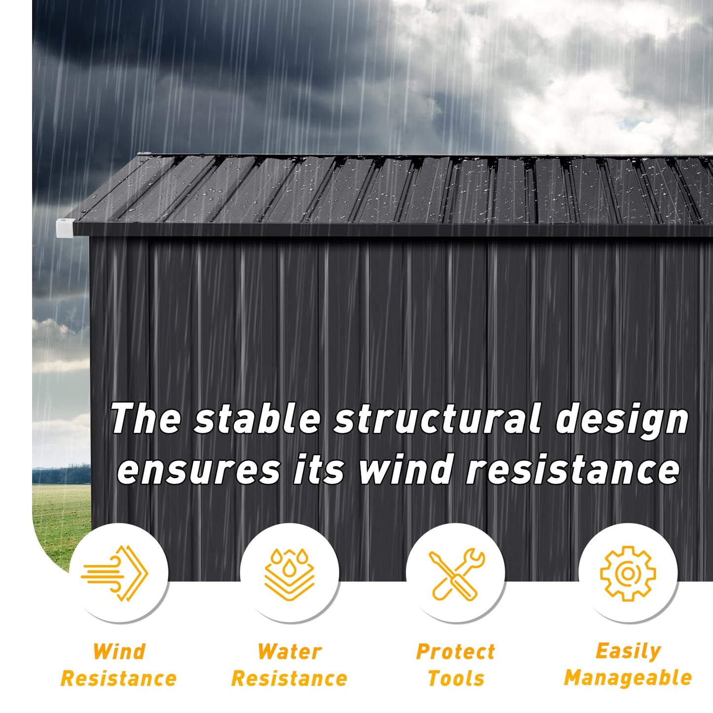 Breezestival Storage Shed 8'x10' Metal Outdoor Sheds with Triple Doors Utility Sheds for Vertical Storage, Dual Lock Lean to Shed Galvanized Steel with Sloped Roof for Mower,Bike,Garden Tools (Black)