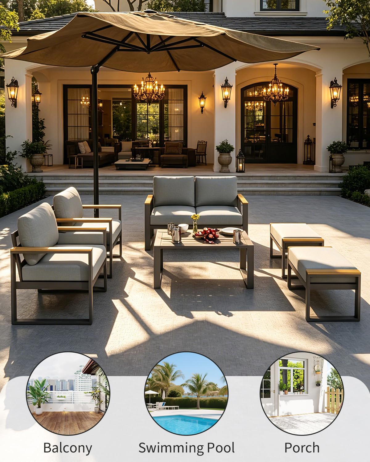 IDEALHOUSE Aluminum Patio Furniture Armchair Set of 2, Metal Outdoor Chairs with Upgraded Cushions, All-Weather Outdoor Single Sofa for Balcony, Garden, Deck, Backyard,Gray