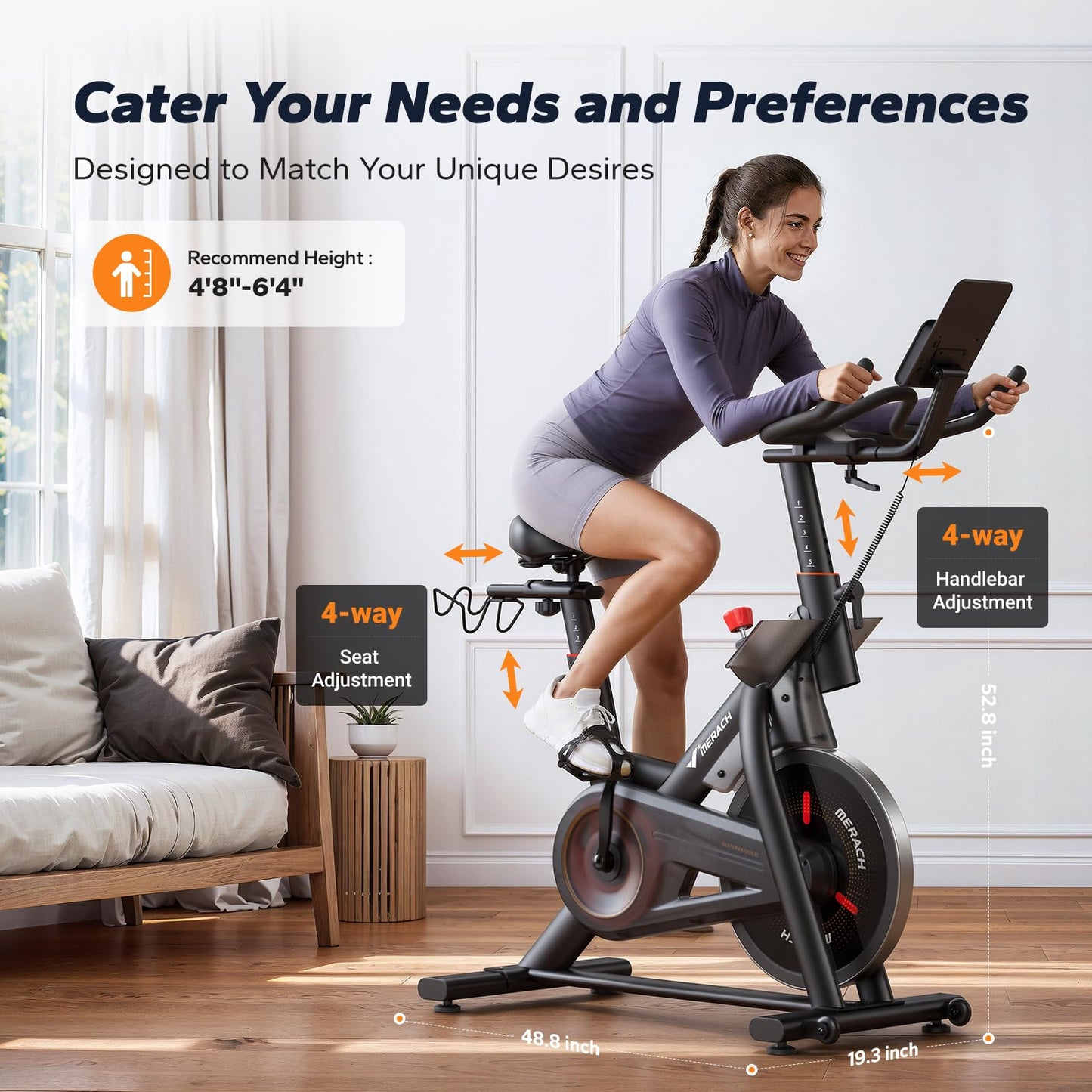 Merach Magnetic Exercise Bike for Home Gym, Low Noise Stationary Bike with Soft Seat Cushion, Indoor Workout Bike with 350 lbs Weight Capacity, Spinning Bike with Self-Developed App, Tablet Mount