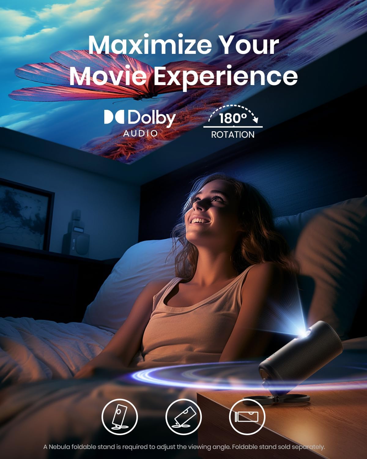 NEBULA Capsule 3 Laser, Outdoor Portable Mini Wi-Fi Smart TV Projector, Upgraded with Google TV, Official Netflix, Dolby Digital, 120 inches Screen and 2.5H Built-In Battery