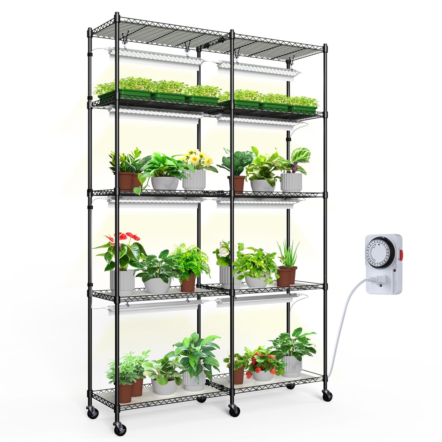CX1 Plant Stand with Grow Lights for Indoor Plants, 5-Tier Large Tall Metal Plant Shelf with 1.6FT 160W Full Spectrum Plant Lights for Indoor Growing, 47x13.8x70.9IN