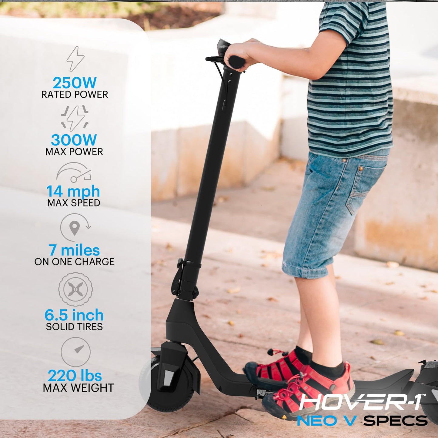 Hover-1 Neo V Foldable Electric Scooter with 250W Rated Brushless Motor, 16 mph Max Speed, 6.5” Wheels, 9 Mile Range Commuting Scooter for Kids & Teens