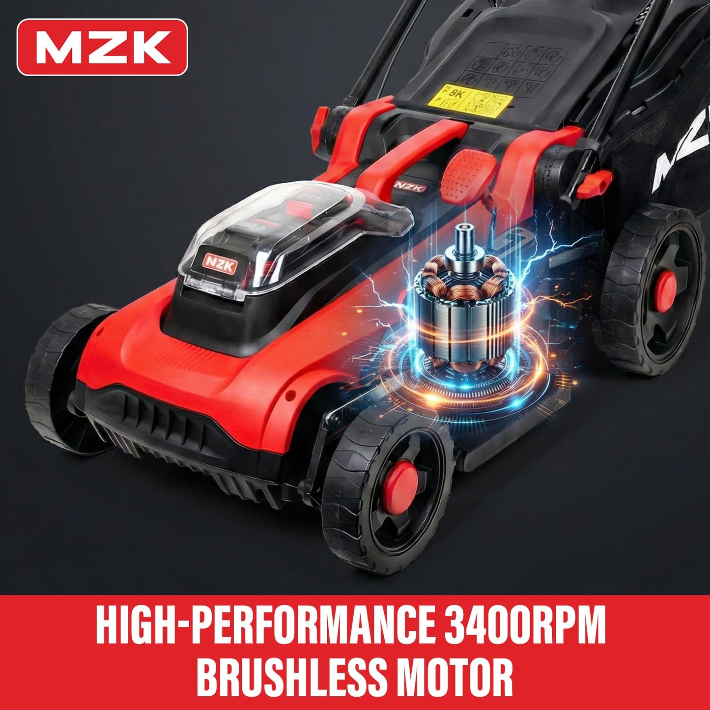 MZK 40V 16" Electric Lawn Mower, 2-in-1 Brushless Cordless Lawn Mower, Walk-Behind Push Mowers with 5-Position Height Adjustment, 2 x 4.0Ah Batteries & Charger Included, LM16B11
