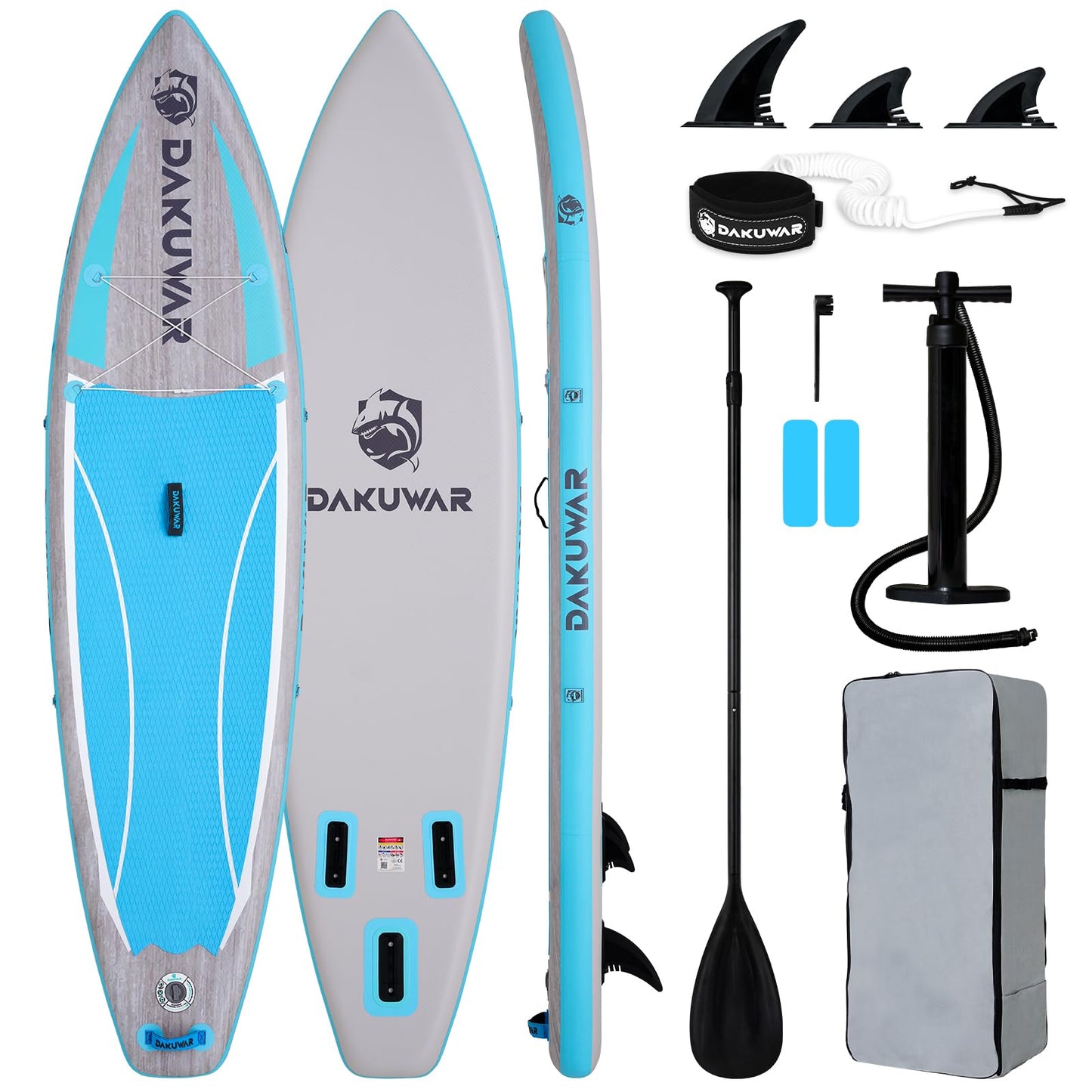 DAKUWAR Paddle Board 10'6''/10' Inflatable Stand Up Paddle Boards with SUP Accessories Ultra-Light Paddleboard Non-Slip Comfort Deck for Adults & Youth of All Skill Levels (Blue and Grey)