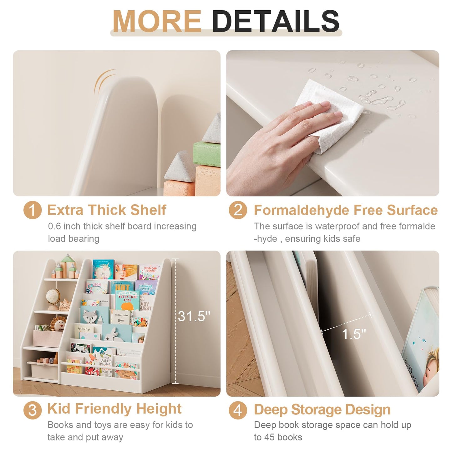 DONGMUWUJEE Solid Wood Kids Bookshelf and Storage Organizer, 7 Layer Children Bookcase, Baby Toddler Wooden Book Shelf, Display Cabinet for Playroom, Bedroom, Classroom, Nursery, School, White