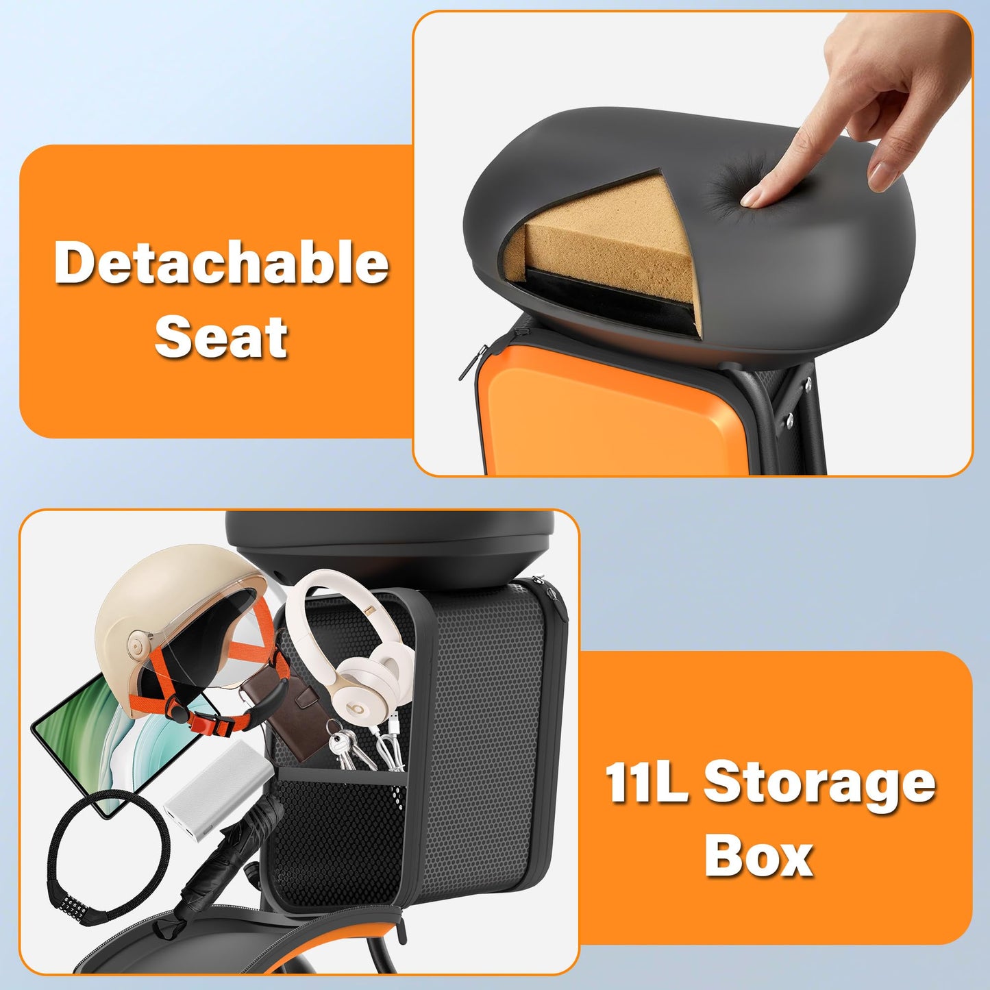 Qlaway Electric Scooter with Seat for Adults, 8.5'' Solid Tires, 19MPH,350W Powerful Motor,22 Miles Range,Foldable & Portable Commuter Escooter with Dual Braking and Lighting System,APP Control - Gray