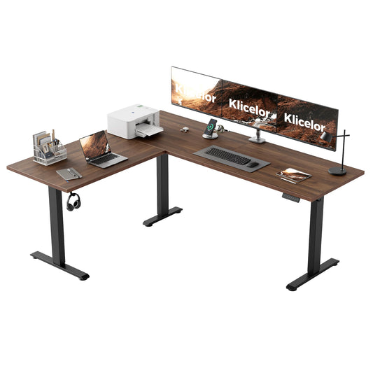 Klicelor L Shaped Standing Desk 73 x 60 Inch, Electric Height Adjustable Corner Desk for Home Office Workstation, Ergonomic Sit Stand Computer Table with Memory Controller, Dark Walnut