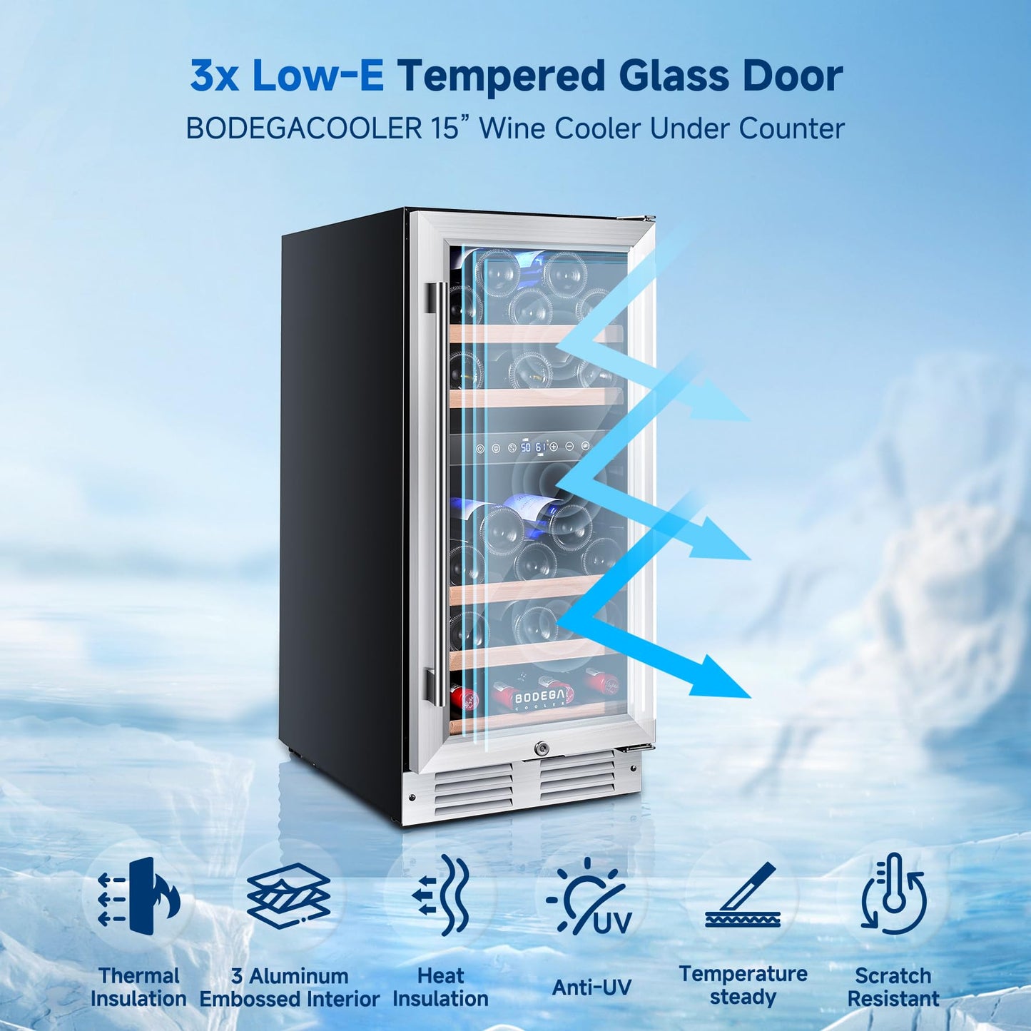 BODEGA 15 Inch Wine Fridge, 30 Bottle Dual Zone Wine Cooler, 41-72℉ Compressor Wine Refrigerator with Tempered Glass Door, Built-in or Freestanding Wine Cooler for Home Kitchen Bar (3.2 cu.ft).