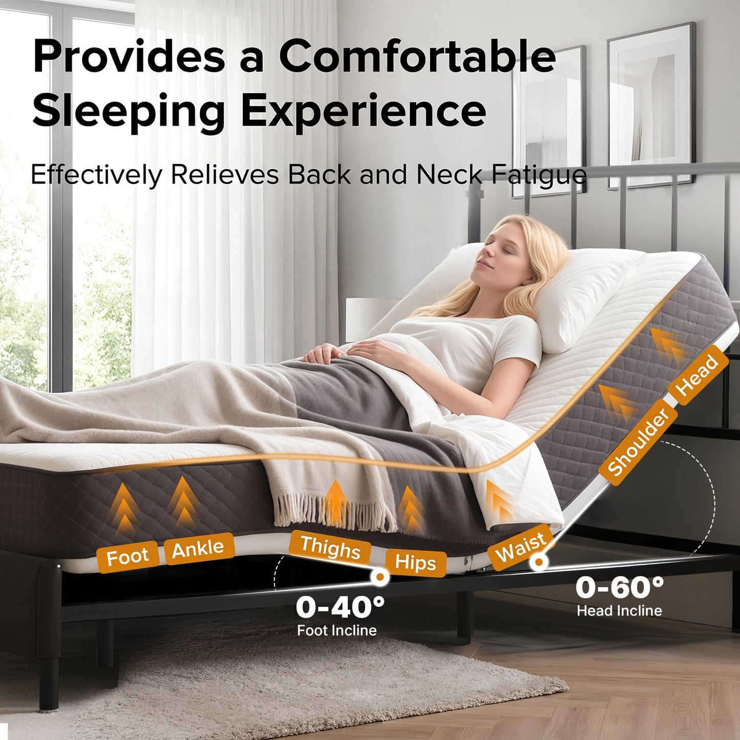 Adjustable Bed Frame King Size for Seniors (Grey, Queen (U.S. Standard))