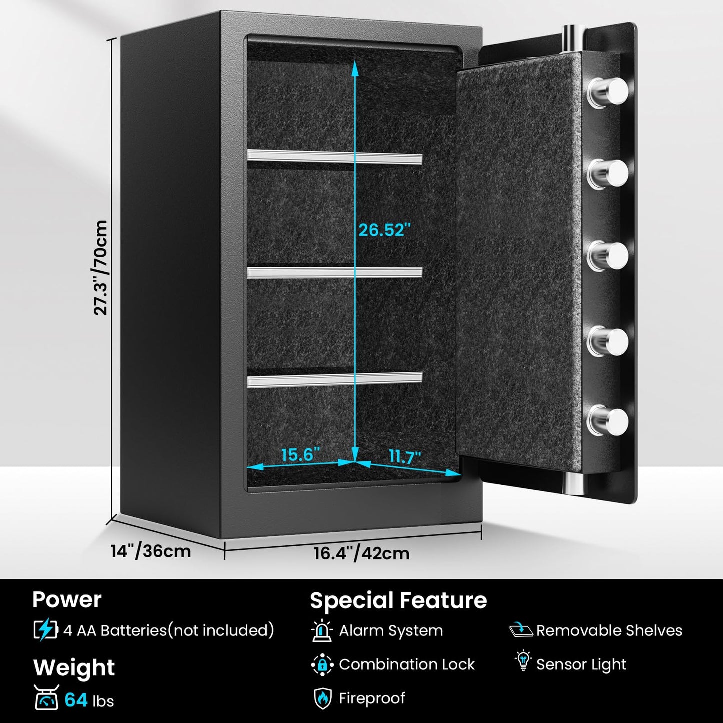 [35Min] Fireproof Safe, 7.0 Cubic Feet Home Safe Box with 3-Removable Shelf, Fire Safe with Digital Keypad, Smart Alarm and Silent Mode, Fire Proof Safe for Home Documents and Office