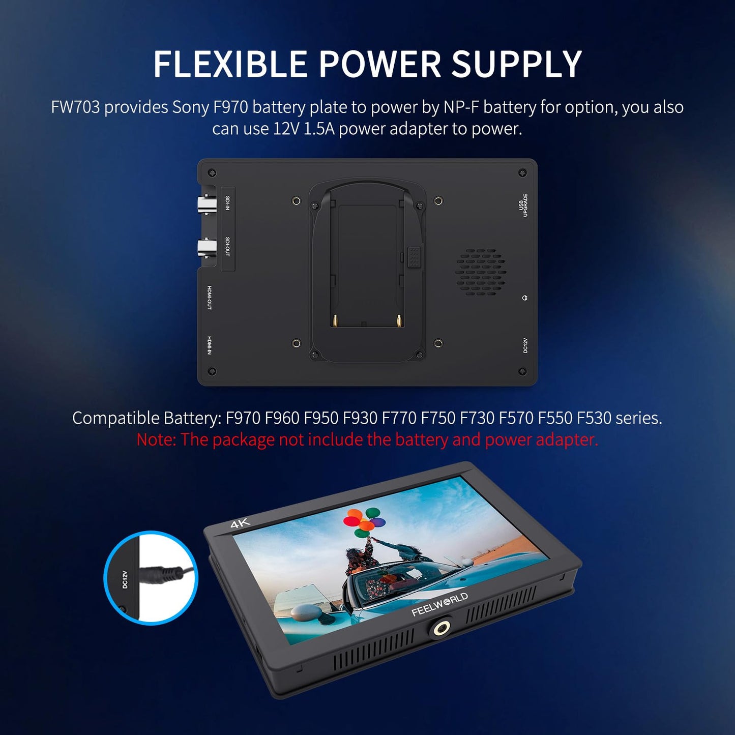 FEELWORLD FW703 7 Inch 450nit SDI On Camera Field DSLR Monitor with 3G SDI HDMI 4K Input Output, 3D LUT, Waveform, Accurate Expose Focus for Filmmaking Video Production with F750 Battery and Bag