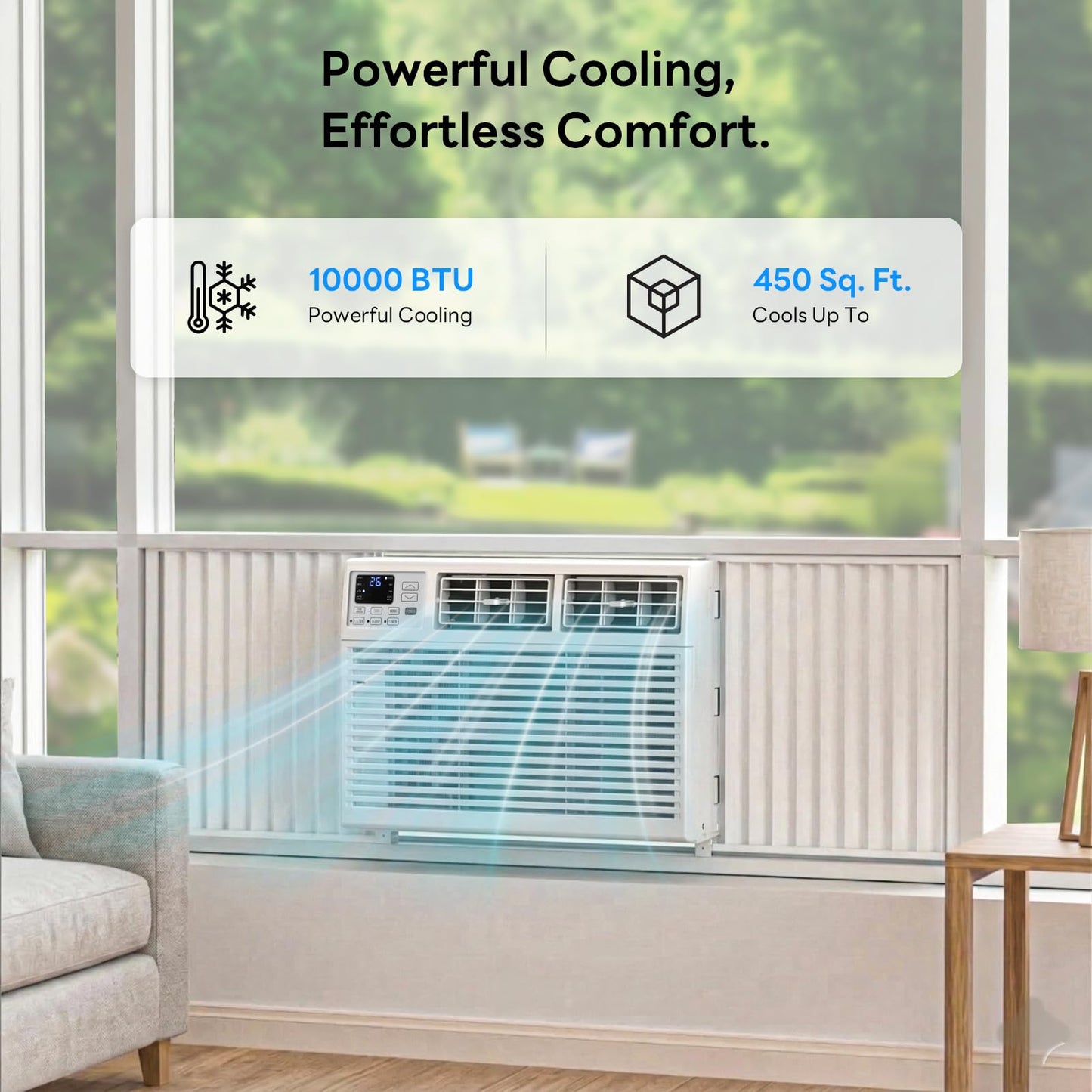 ZAFRO 10000 BTU Window Air Conditioner Unit Cools Up to 450 Sq.Ft.,Window AC Units with Dehumidifier, 4 Fan Speed, Energy Saving with Remote for Bedroom,Small Rooms,White