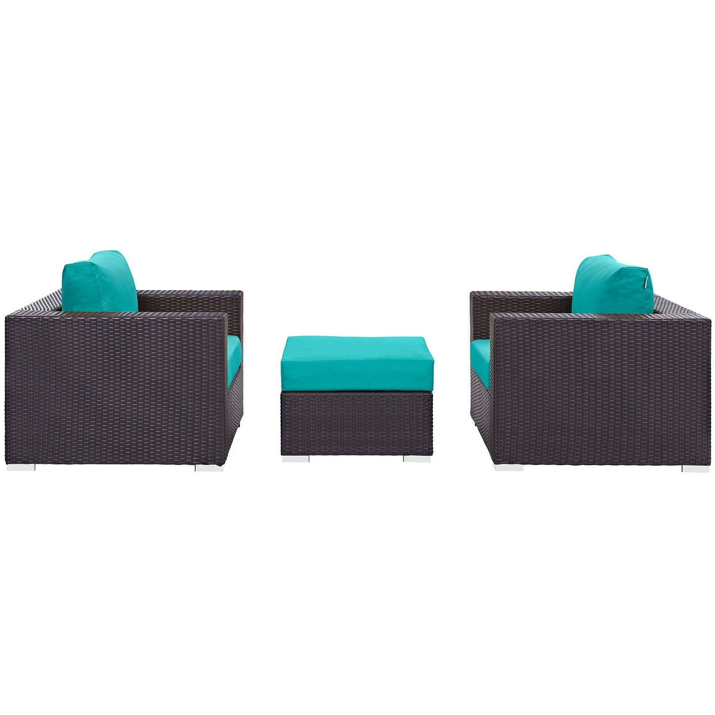 Modway Convene Wicker Rattan 3-Piece Outdoor Patio Furniture Set in Espresso Turquoise