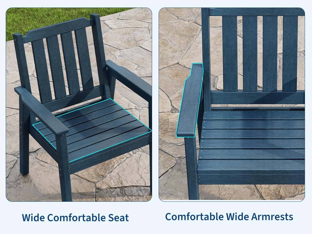 Outdoor Dining Chairs Set of 4, HDPE Patio Chairs 650LBS Capacity All-Weather Yard Armchair with Slatted Seat, 23.9" Wide Heavy Duty Modern Backyard Furniture for Garden, Poolside, Deck (Navy Blue)