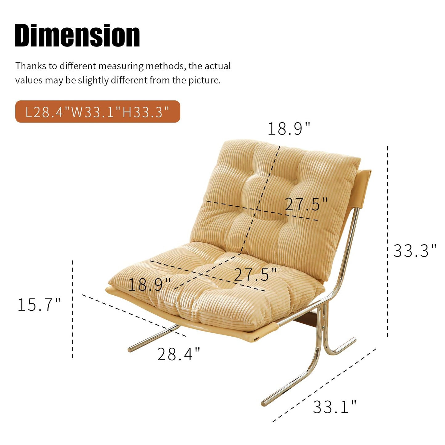 Modern Accent Chair Upholstered Lounge Chair with Chrome Metal Frame Oversized Comfy Armchair for Living Room Bedroom Home Office Reading Nook Wide Seat Sofa Chairs with Cushion Support, Cream