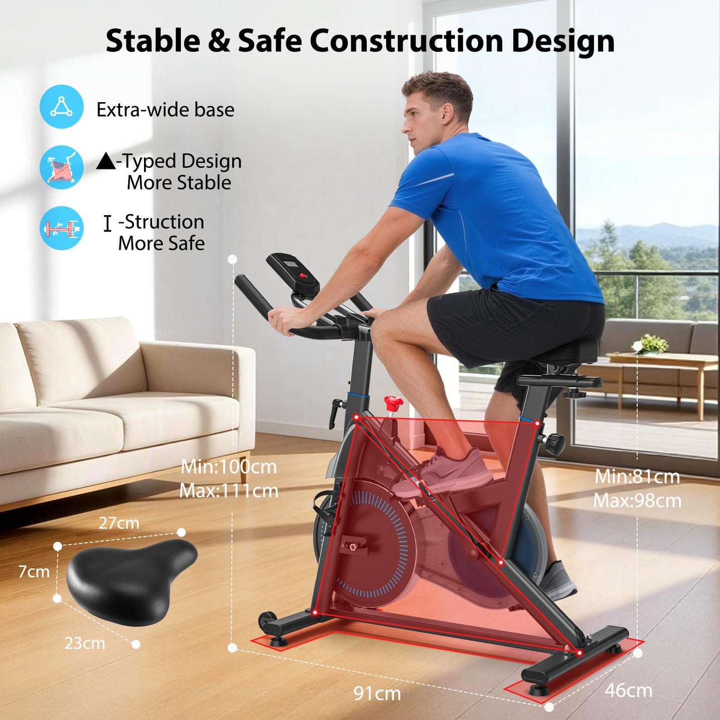 Exercise Bike, Wenoker Magnetic Stationary Bike for Home App Sync Indoor Bike with Adjustable Seat and Handlebar, Transport Wheels and Fitness Courses for Weight Loss