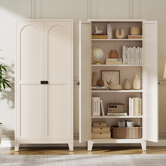 Zevemomo 71" Tall Metal Locking Cabinet with 4 Adjustable Shelves & 2 Doors, Steel Lockable Cabinet with 3-Digit Combination Lock, Secure Metal Pantry Cabinet for Home, Office, Garage, Beige
