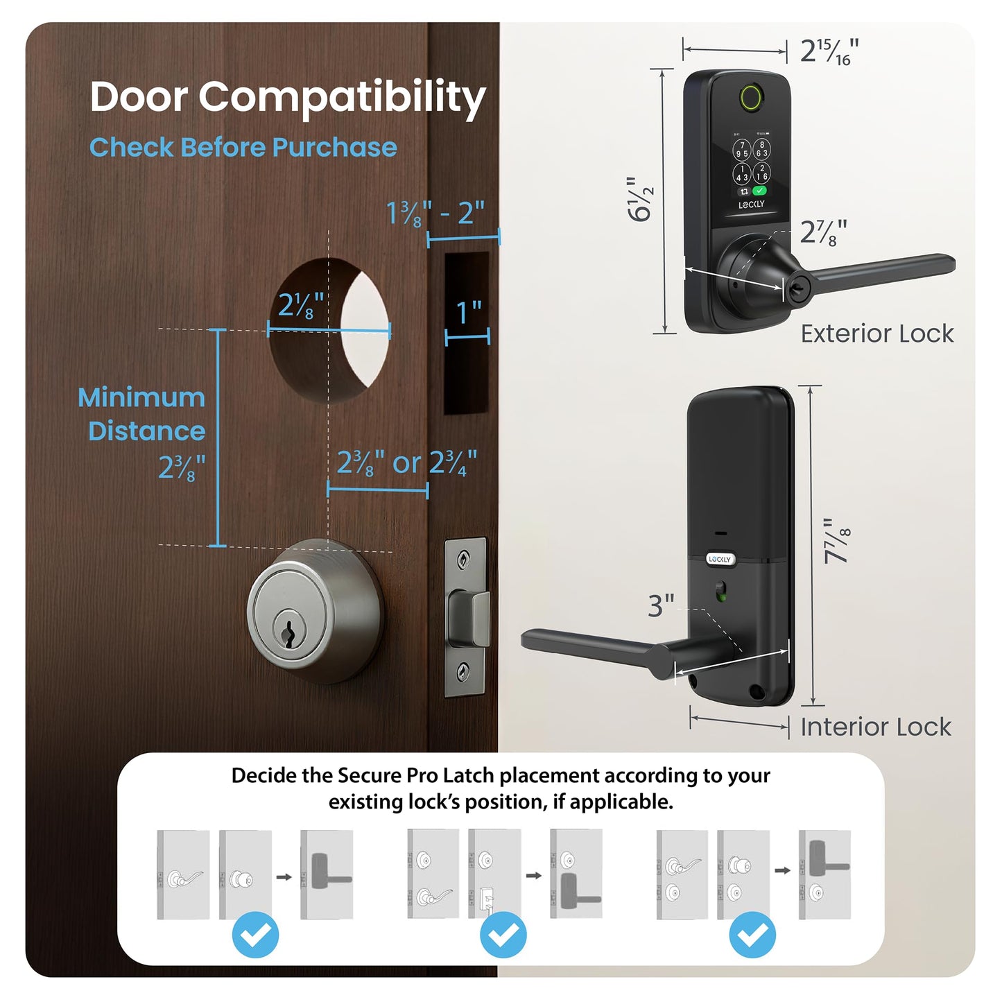 Lockly Secure Pro Smart Lock with Handle - Biometric Fingerprint & Patented Anti-Peep PIN Genie Keypad, Built-in Wi-Fi Keyless Entry Door Lock, App Remote Control, Works with Alexa & Google Assistant