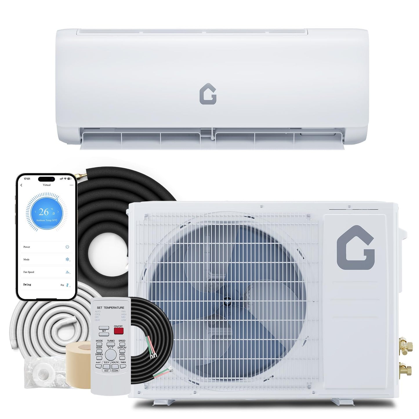 12000 BTU Mini Split Air Conditioner Heat Pump System, 20 SEER Energy Efficiency, WiFi Enabled, High Efficiency Cooling