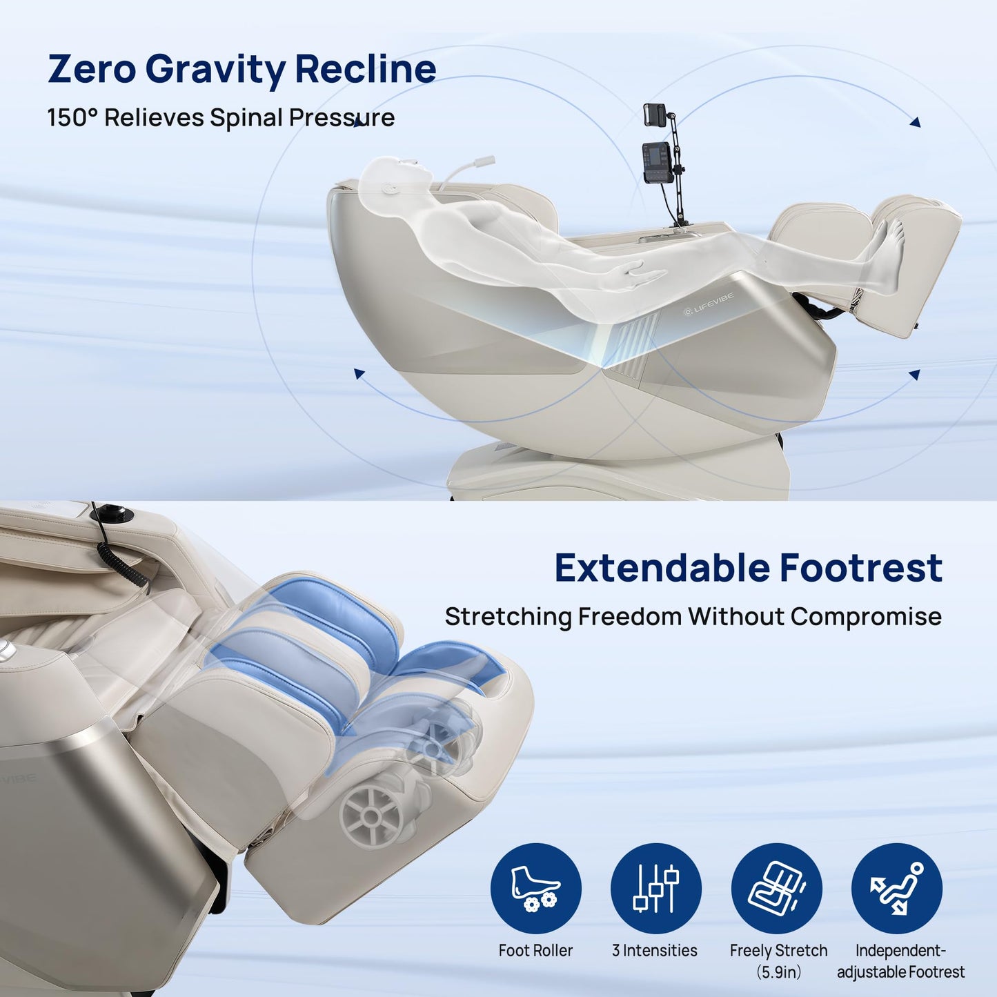 Lifevibe VAT Massage Chair Full Body VibroAcoustic Sonic Wave, SL-Track Zero Gravity Recliner with 25 Auto Modes, Smart Body Scan, Extendable Footrest, Reading Lamp, White